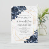 Marble Geometric Gold Blue Rose Bridal Brunch Einladung (Stehend Vorderseite)