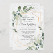 Marble Geometric Gold Eucalyptus Baby Dusche Einladung (Vorne/Hinten)