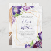 Marble Geometric Gold Lila Tulips Foto Hochzeit Einladung (Vorne/Hinten)