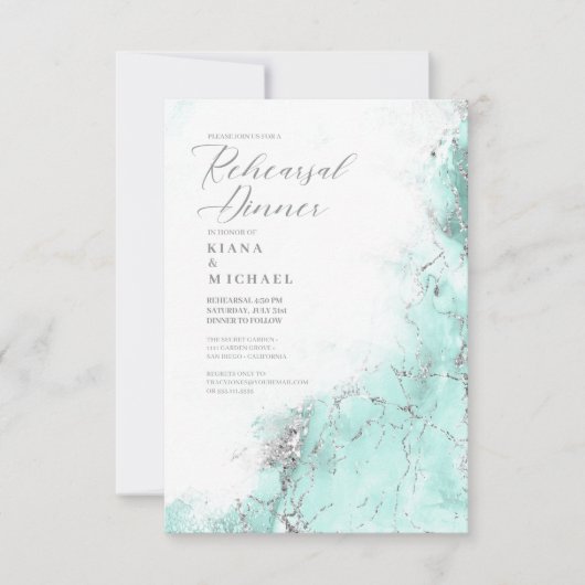 Marble Glitzer Probe Aquamarin Silver ID644 Einladung (Vorderseite)