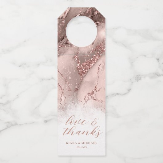 Marble Glitzer Wedding Danke Rose Gold ID644 Flaschenanhänger (Vorderseite)