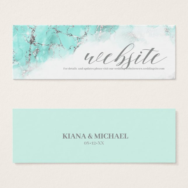Marble Glitzer Wedding Website Aquamarin Silver ID (Vorne & Hinten)