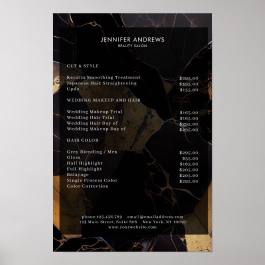 Marble Gold Black Salon Preisliste Poster (Vorne)