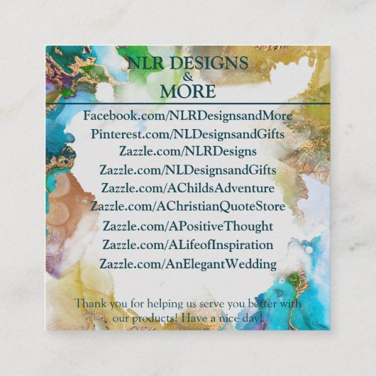 Marble Gold Blue Lila Multipurpose Quadratische Visitenkarte (Rückseite)