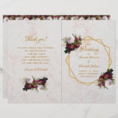 Marble Gold Burgundy White Peonies Wedding Program (Vorne/Hinten)