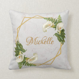 Marble Gold Calla Lilies Floral Geometrischer Name Kissen