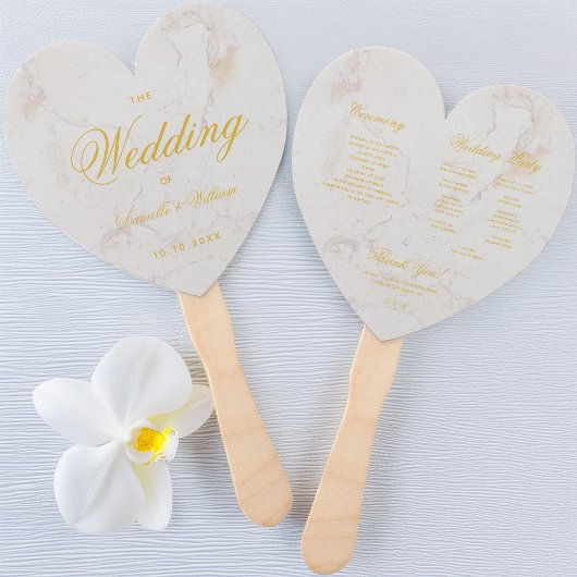 Marble Gold Calligraphy Heart Wedding Program Fächer