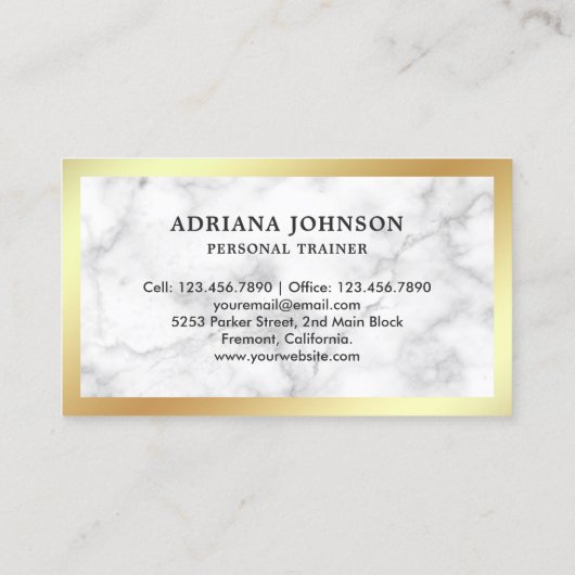 Marble Gold Dumbell Fitness Personal Trainer Visitenkarte (Rückseite)