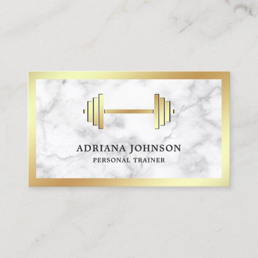 Marble Gold Dumbell Fitness Personal Trainer Visitenkarte (Vorderseite)