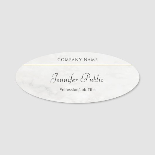 Marble Gold Elegante Handname Skript Vorlage Namensschild (Vorderseite)