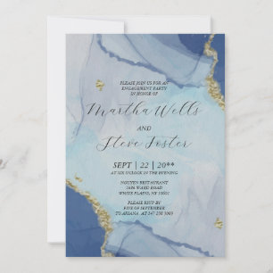 Marble Gold Glitzer / Dusty Blue Engagement Partei Einladung