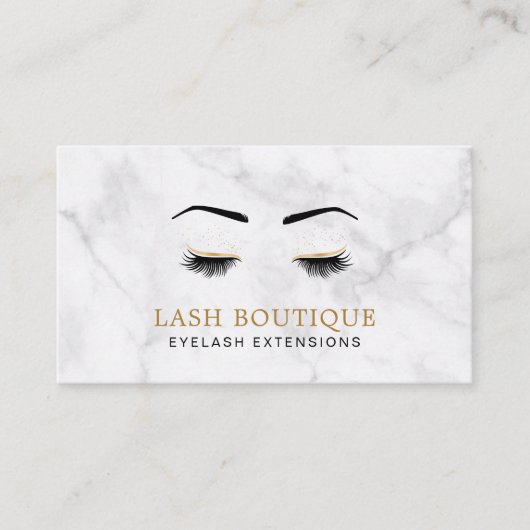 Marble Gold Lash Beauty Aftercare Instruction Visitenkarte (Vorderseite)