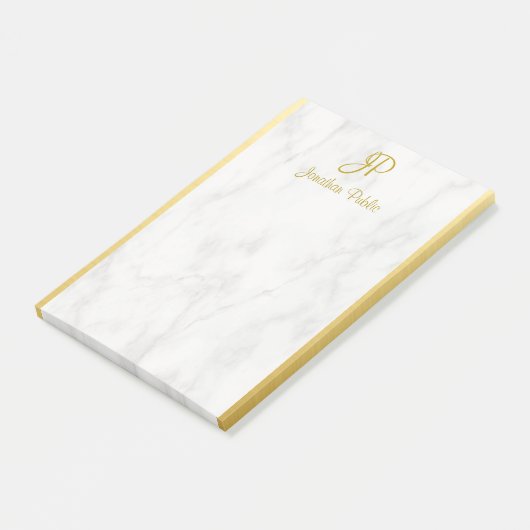 Marble Gold Mit Monogramm Post-it Klebezettel (angewinkelt)