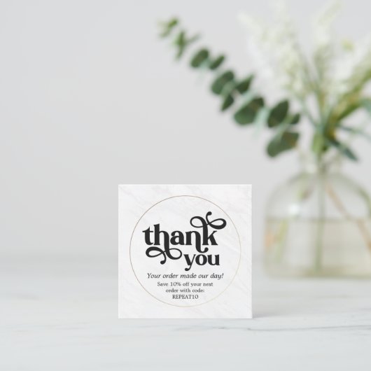 Marble Gold Personalisierte Bestellung Vielen Dank Quadratische Visitenkarte (Stehend Vorderseite)