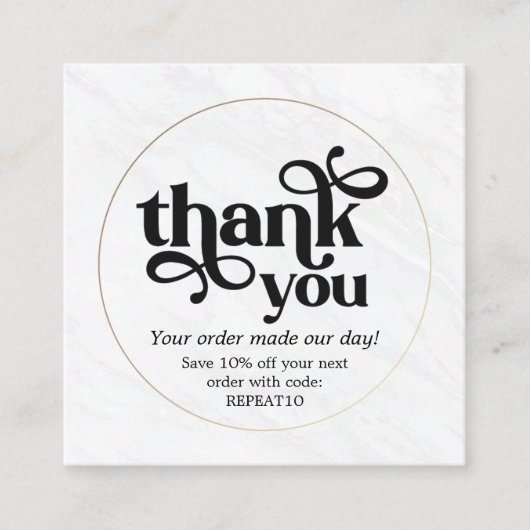 Marble Gold Personalisierte Bestellung Vielen Dank Quadratische Visitenkarte (Vorderseite)