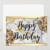 Marble Gold Rose Butterfly Happy Birthday Einladung (Vorne/Hinten)