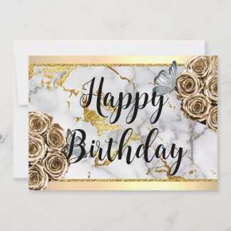 Marble Gold Rose Butterfly Happy Birthday Einladung
