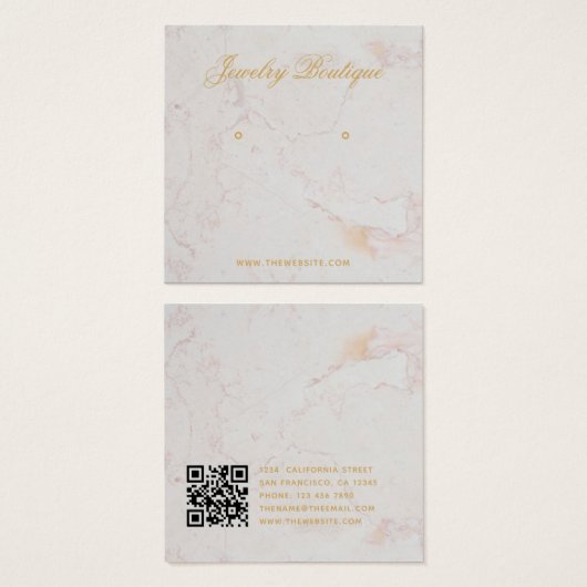 Marble Gold Script QR Code Earring Display Card (Vorne & Hinten)