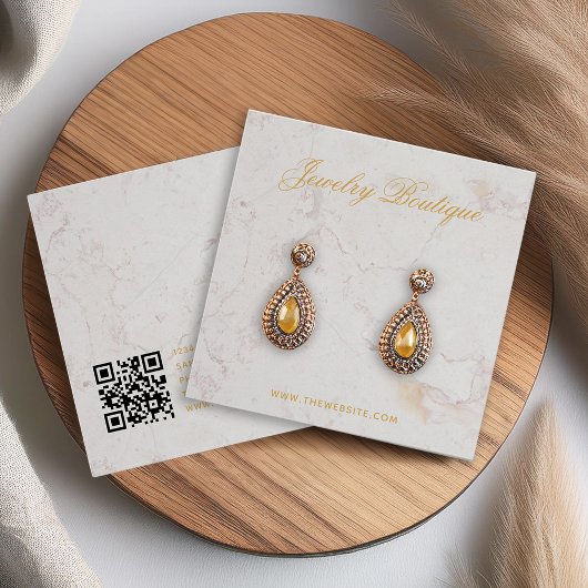 Marble Gold Script QR Code Earring Display Card