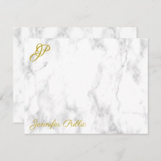 Marble Gold Typografy Mit Monogramm Template Mitteilungskarte (Vorne/Hinten)