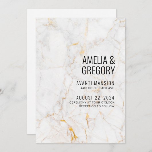 Marble Gold und Black Wedding Einladung (Vorne/Hinten)