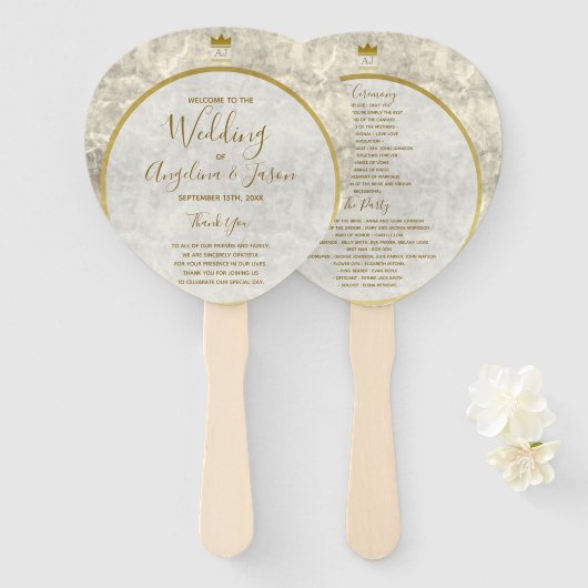 Marble Gold Wedding Program Fächer (Vorne und Hinten)
