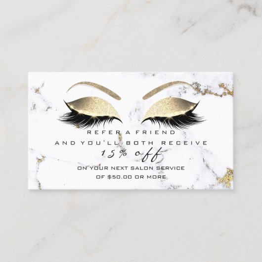 Marble Gold White Lashes Empfehlungskarte (Vorderseite)