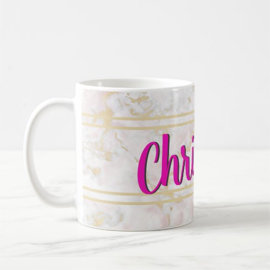 Marble Gold White Pink personalisierte Umarmung Kaffeetasse (Links)