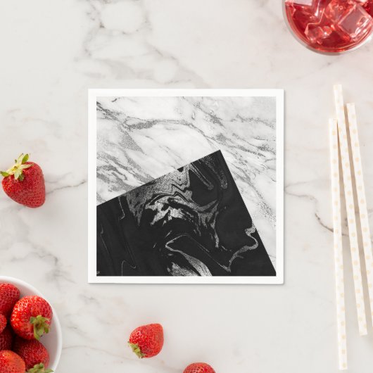 Marble Gray Silver Abstrakt Geometric Schwarz-weiß Serviette (Beispiel)