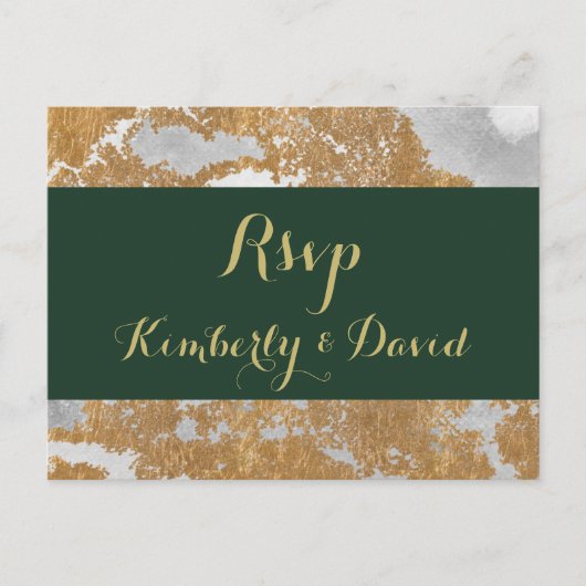 Marble Green und Gold Wedding rsvp Postcard Einladungspostkarte (Vorderseite)