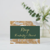Marble Green und Gold Wedding rsvp Postcard Einladungspostkarte (Stehend Vorderseite)