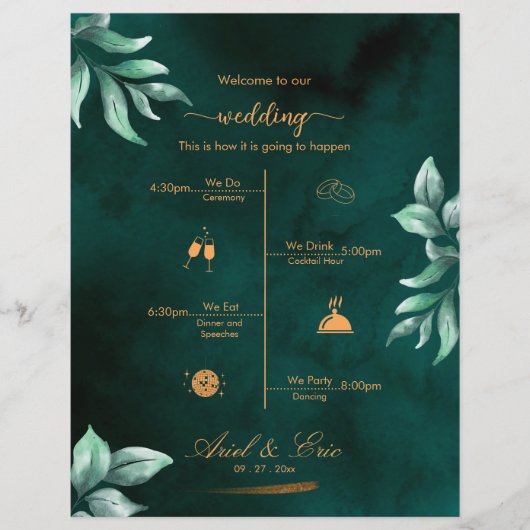 Marble Greenery Classic Hochzeitsprogramm (Vorderseite)