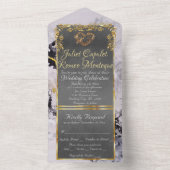Marble & Grey, Gold Frame, Gold Heart All In One Einladung (Innen Boden)