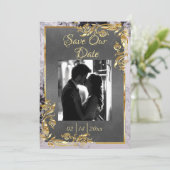 Marble & Grey, Gold Frame, Gold Heart Save The Date (Stehend Vorderseite)