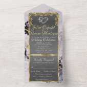 Marble & Grey, Gold Frame, Silver Heart All In One Einladung (Innen Boden)