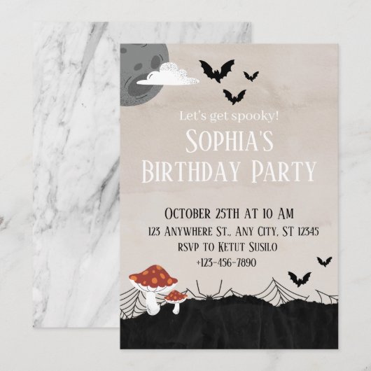 Marble Halloween Geburtstag Einladung (Vorne/Hinten)
