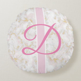 Marble Initial Personalisiert Pink Pillow Poufs Rundes Kissen