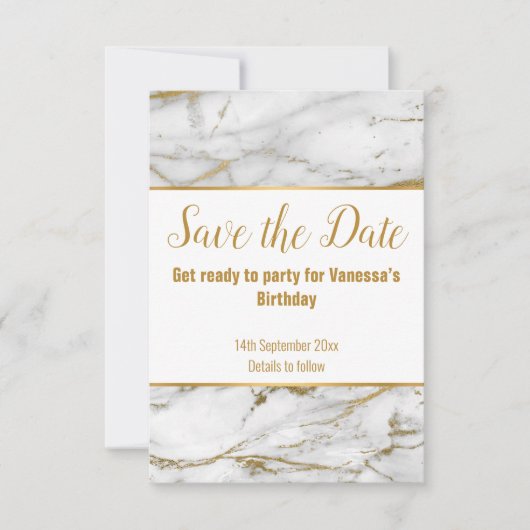 MARBLE INSPIRIERT WEISSGOLD SAVE THE DATE ANKÜNDIGUNG (Vorderseite)