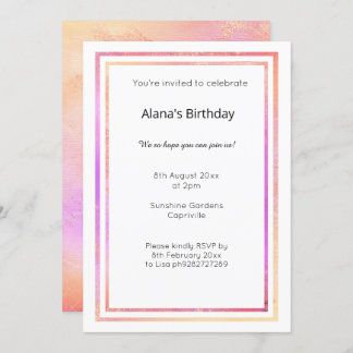 MARBLE LILA GOLD TRIM GEBURTSTAGLICHE EINLADUNG