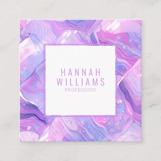 Marble Lila Pink Agate QR Code Girly Trendy Quadratische Visitenkarte (Vorderseite)