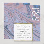 Marble Liquid Blush Blue Gold Typografy Wedding Einladung (Vorne/Hinten)