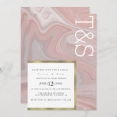Marble Liquid Blush Gold Typografy Wedding Einladung (Vorne/Hinten)