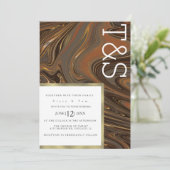 Marble Liquid Brown Gold Typografy Wedding Einladung (Stehend Vorderseite)