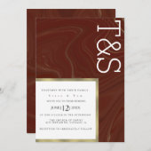 Marble Liquid Burgundy Gold Typografy Wedding Einladung (Vorne/Hinten)
