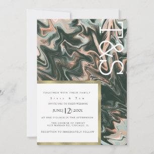 Marble Liquid Coral Greenerity Typografy Wedding Einladung