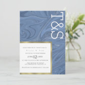 Marble Liquid Dark Blue Gold Typografy Wedding Einladung (Stehend Vorderseite)