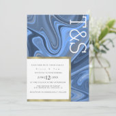 Marble Liquid Navy Blue Gold Typografy Wedding Einladung (Stehend Vorderseite)