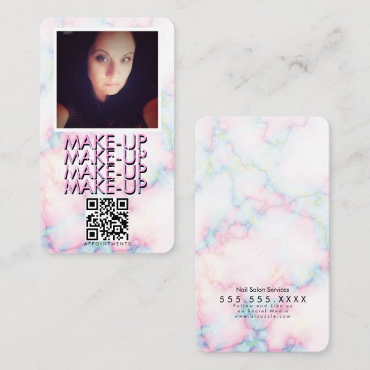 Marble Makeup Salon QR Code Foto Visitenkarte (Vorne/Hinten)