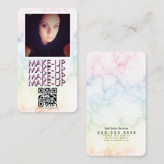 Marble Makeup Salon QR Code Foto Visitenkarte (Vorne/Hinten)
