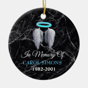 Marble Memorial Halo & Angel Wings Keramik Ornament
